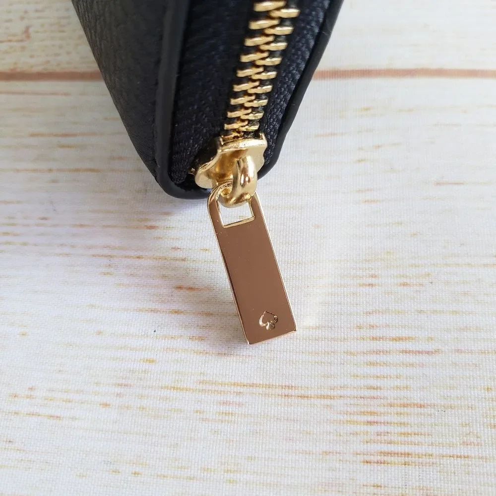 Kate Spade Hayes Street Pearl Lindsey Leather Long Zip Around Wallet Black
